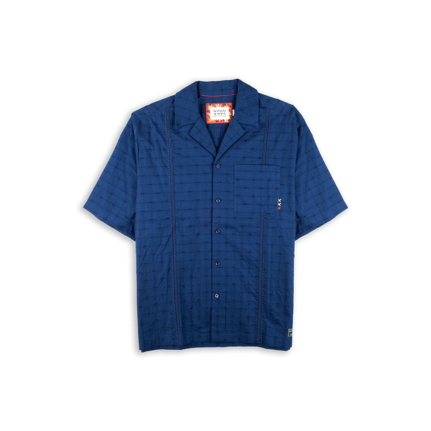 Camisa Homem Scotch & Soda Azul Escuro com Manga Curta e Bolso no Peito
