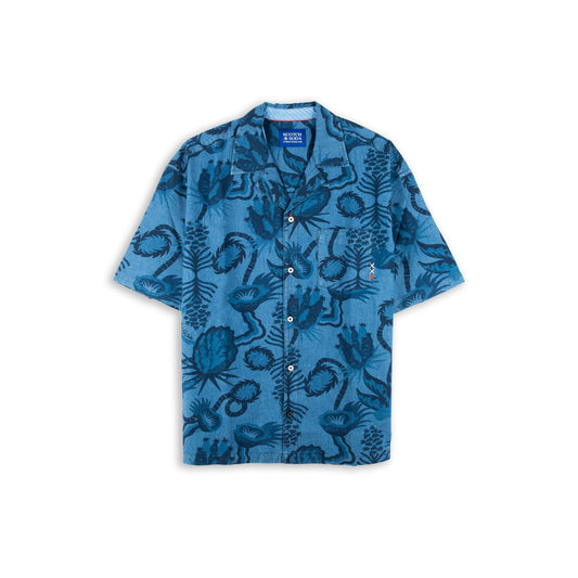 Camisa Homem Scotch & Soda Azul com Estampado Botânico e Manga Curta