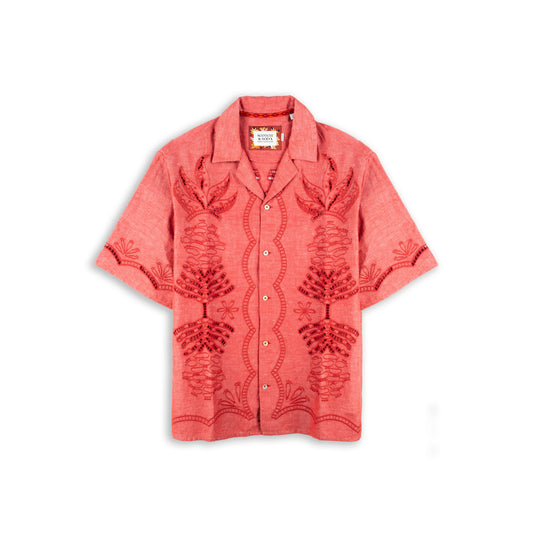 Camisa Homem Scotch & Soda Coral com Bordado Botânico