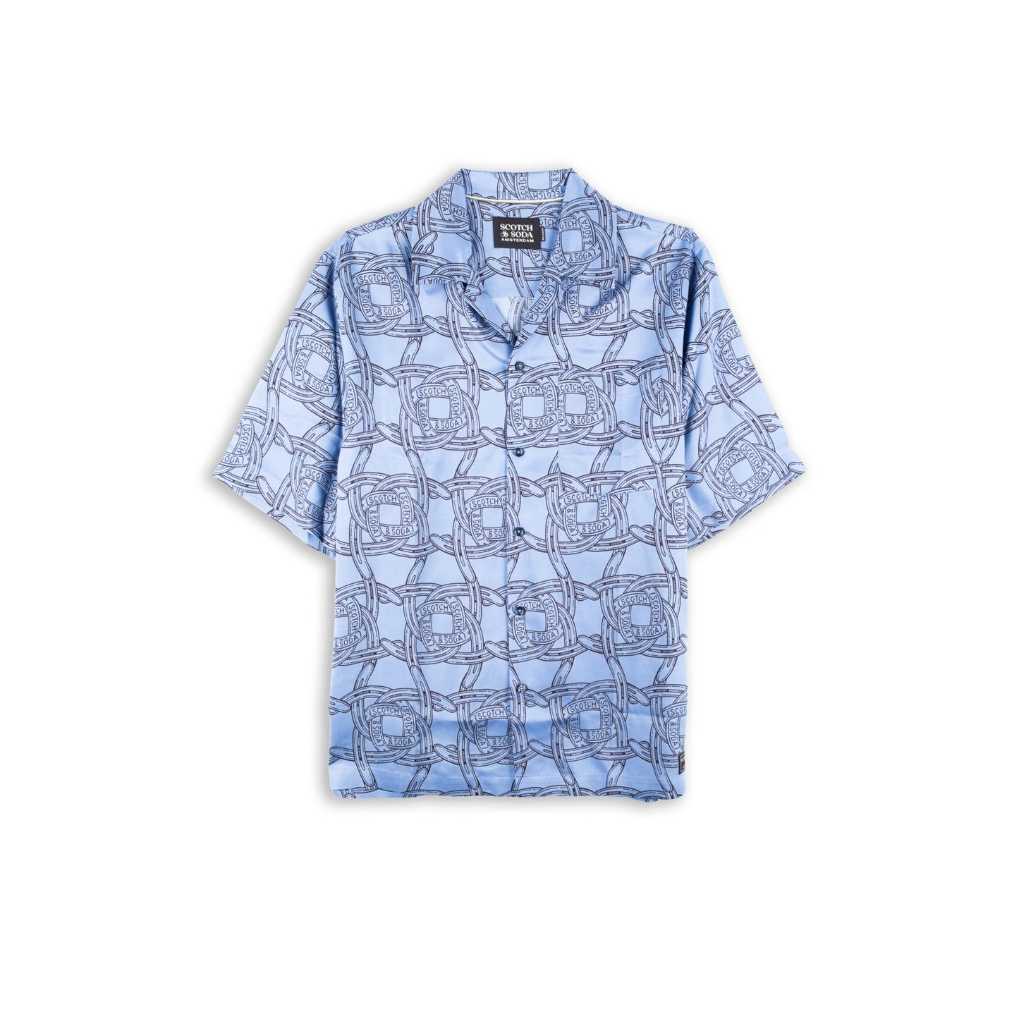 Camisa Homem Scotch & Soda Azul Claro com Estampado de Correntes e Manga Curta
