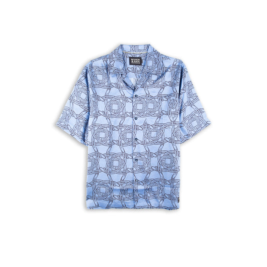 Camisa Homem Scotch & Soda Azul Claro com Estampado de Correntes e Manga Curta