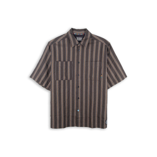 Camisa Homem Scotch & Soda Castanha às Riscas Verticais com Manga Curta e Bolso no Peito