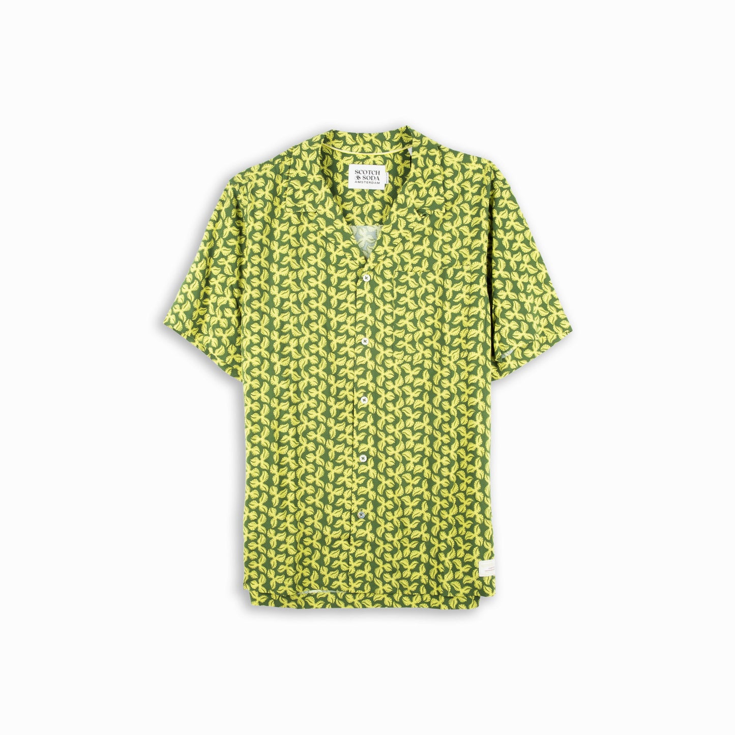 Camisa Homem Scotch & Soda Verde Lima com Estampado Geométrico e Manga Curta