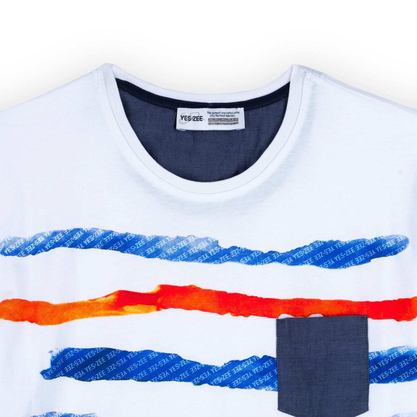 T-Shirt Homem Yes Zee Branca com tema Azul