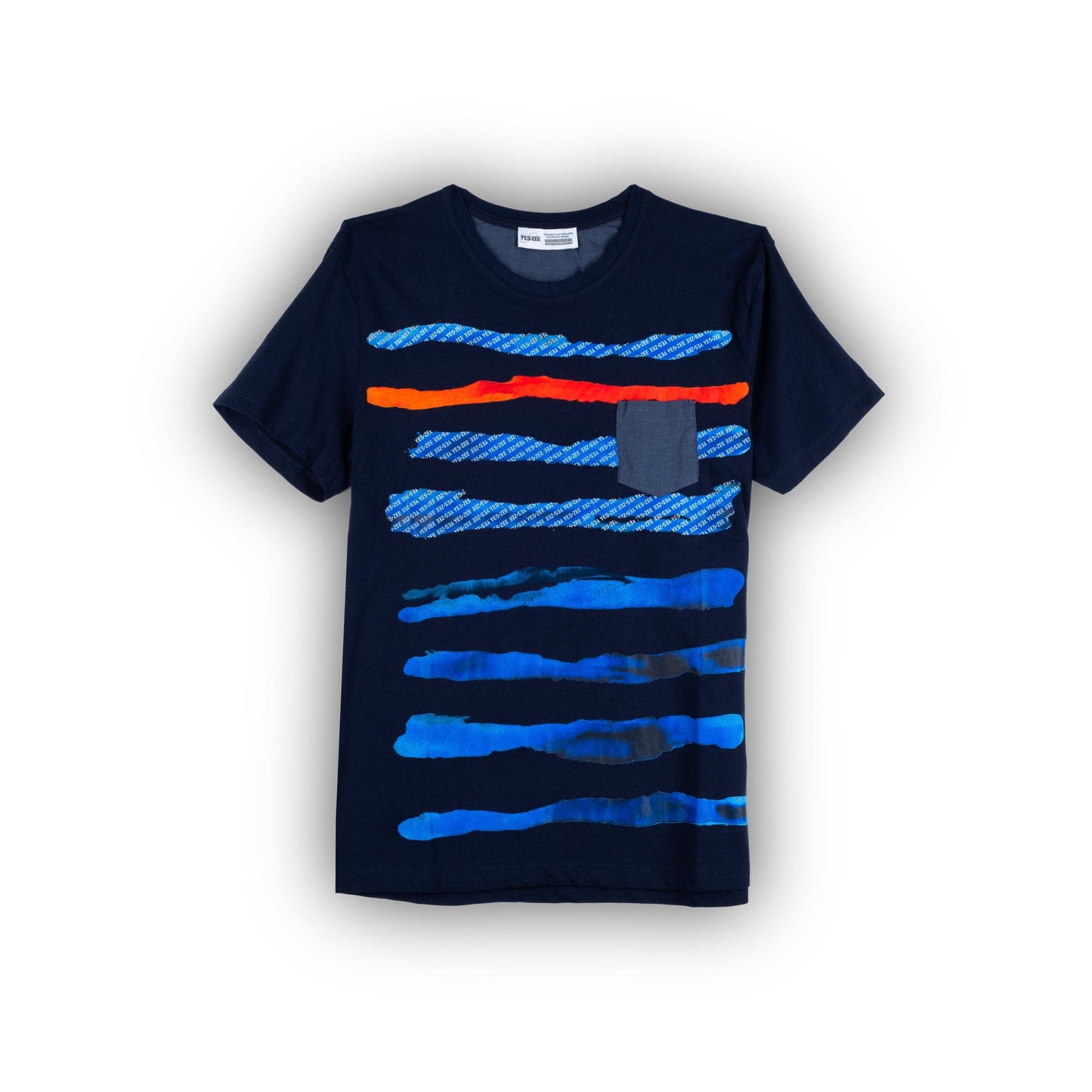 T-Shirt Homem Yes Zee Azul com tema Azul e Vermelho