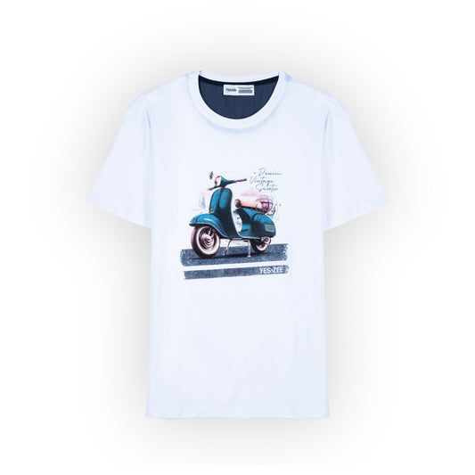 T-Shirt Homem Yes Zee com Estampa Scooter Vintage Branco