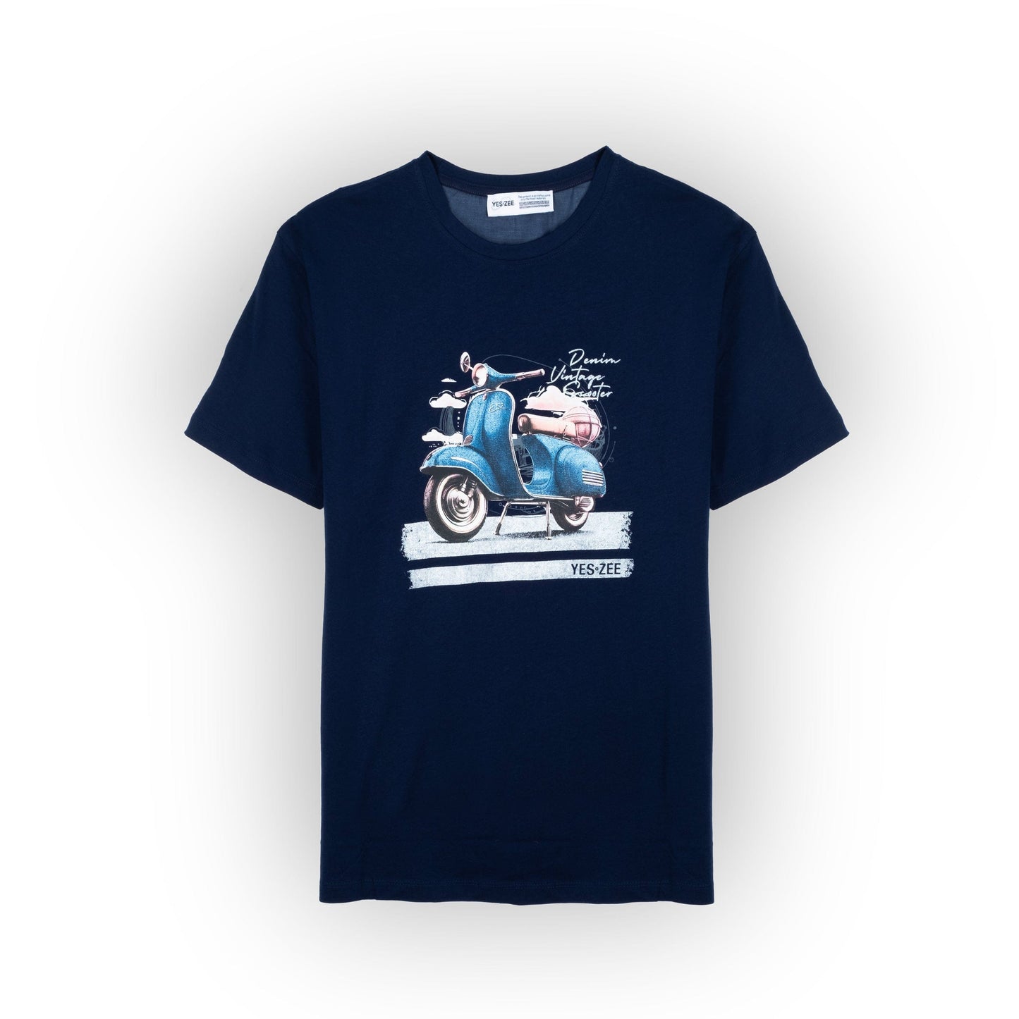 T-Shirt Homem Yes Zee com Estampa Scooter Vintage Azul Marinho