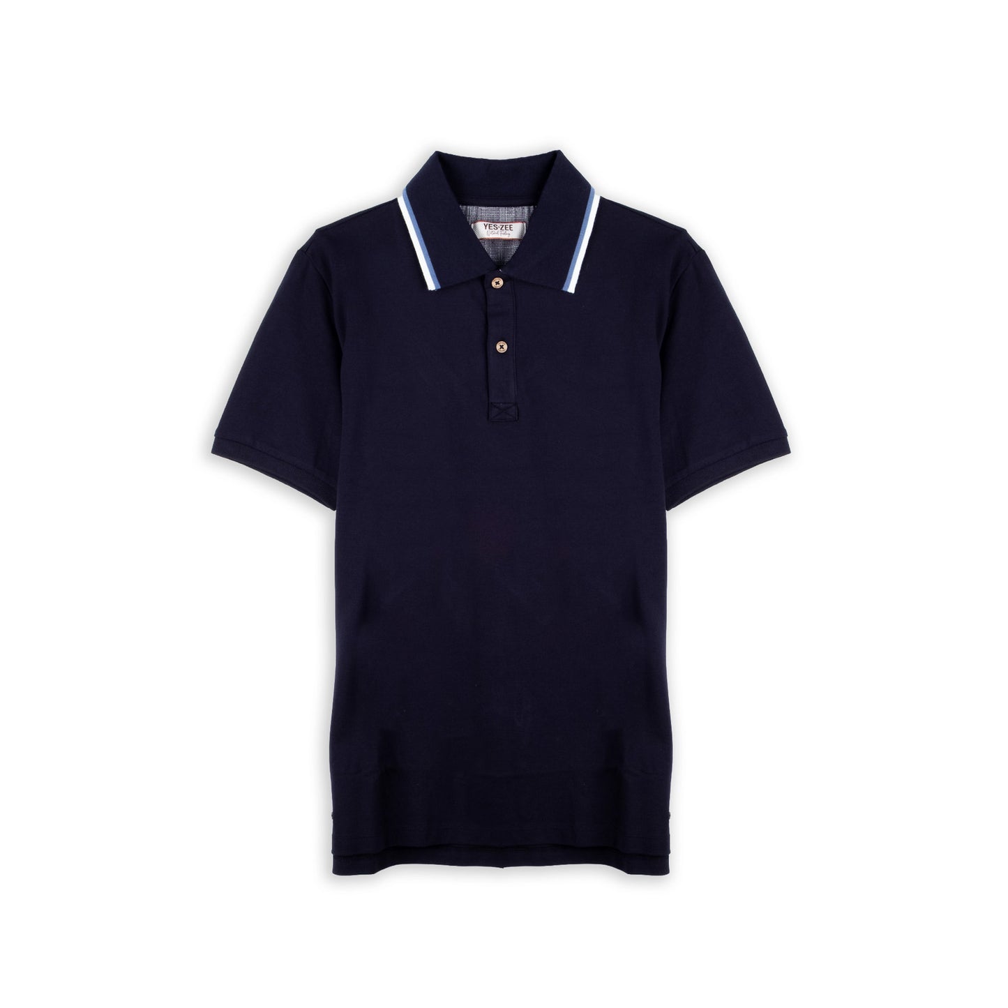 Polo Homem Yes Zee Azul-Marinho com Gola Contrastante