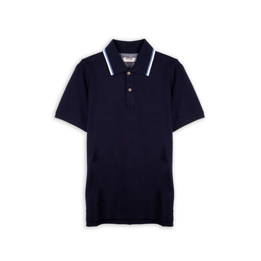 Polo Homem Yes Zee Azul-Marinho com Gola Contrastante