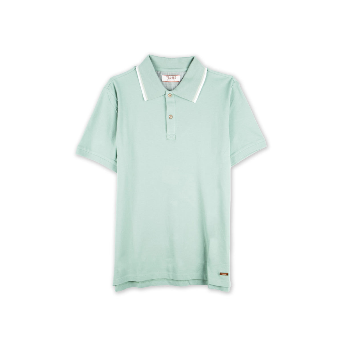 Polo Curto Homem Yes Zee Verde-Menta com Gola Contrastante