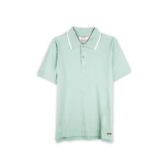 Polo Curto Homem Yes Zee Verde-Menta com Gola Contrastante