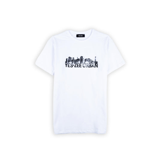 T-Shirt Curta Homem Yes Zee Branca com Gráfico Urbano