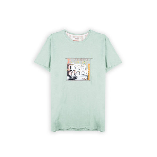 T-Shirt Homem Yes Zee Verde-Menta com Gráfico Havana
