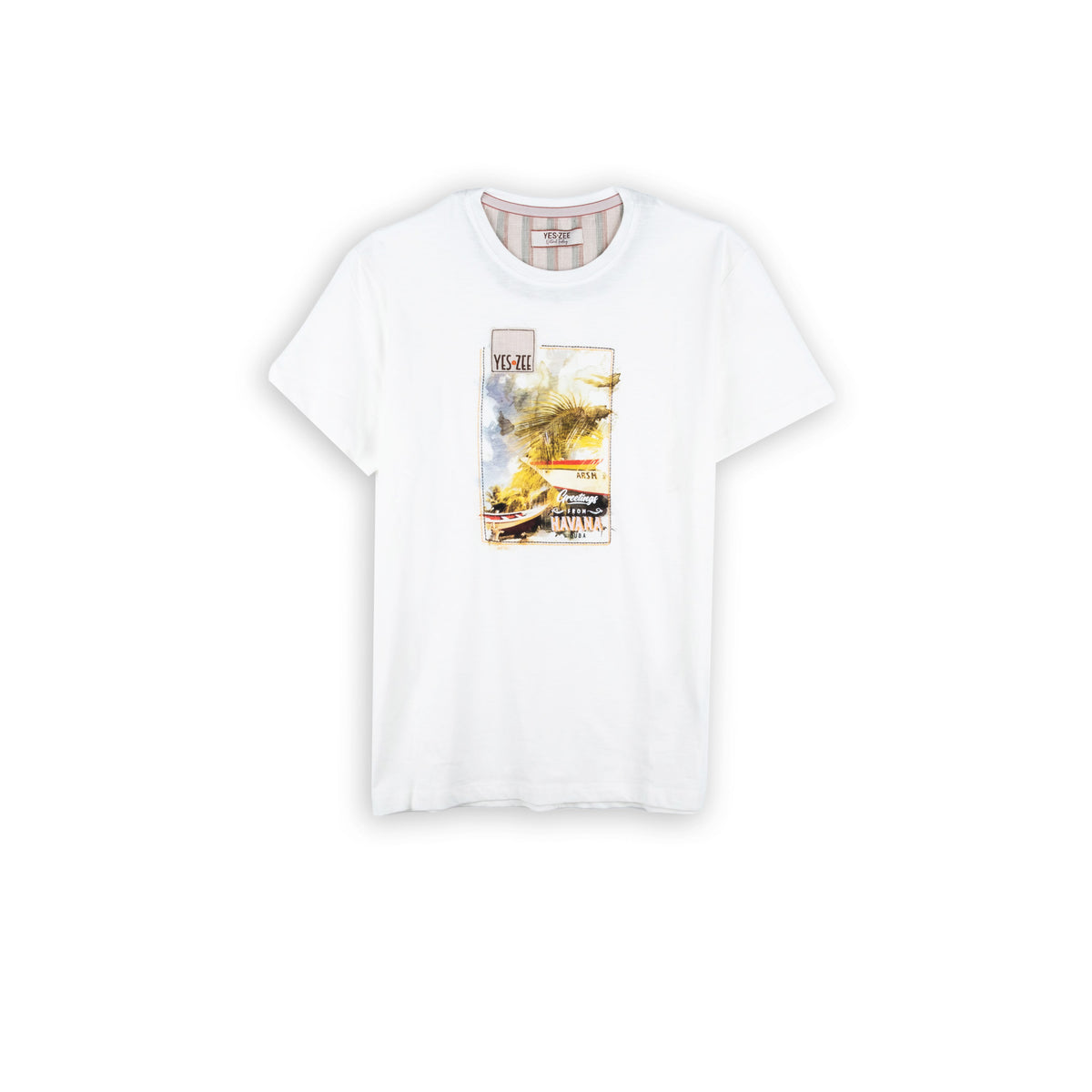 T-Shirt Homem Yes Zee Branca com Gráfico Havana