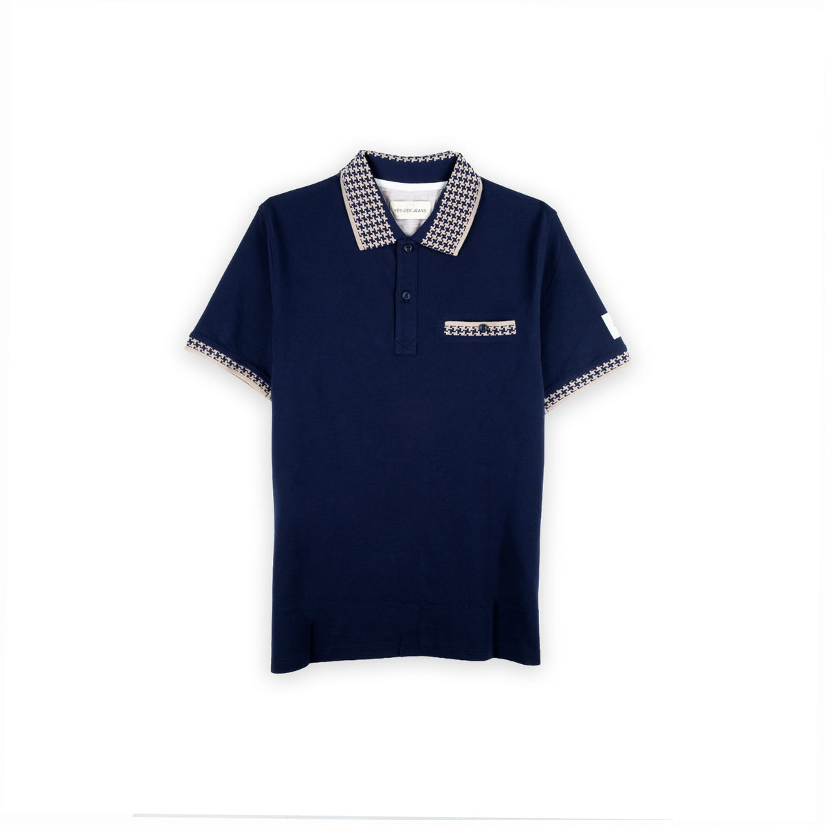 Polo Homem Yes Zee Azul-Marinho com Gola Estampada
