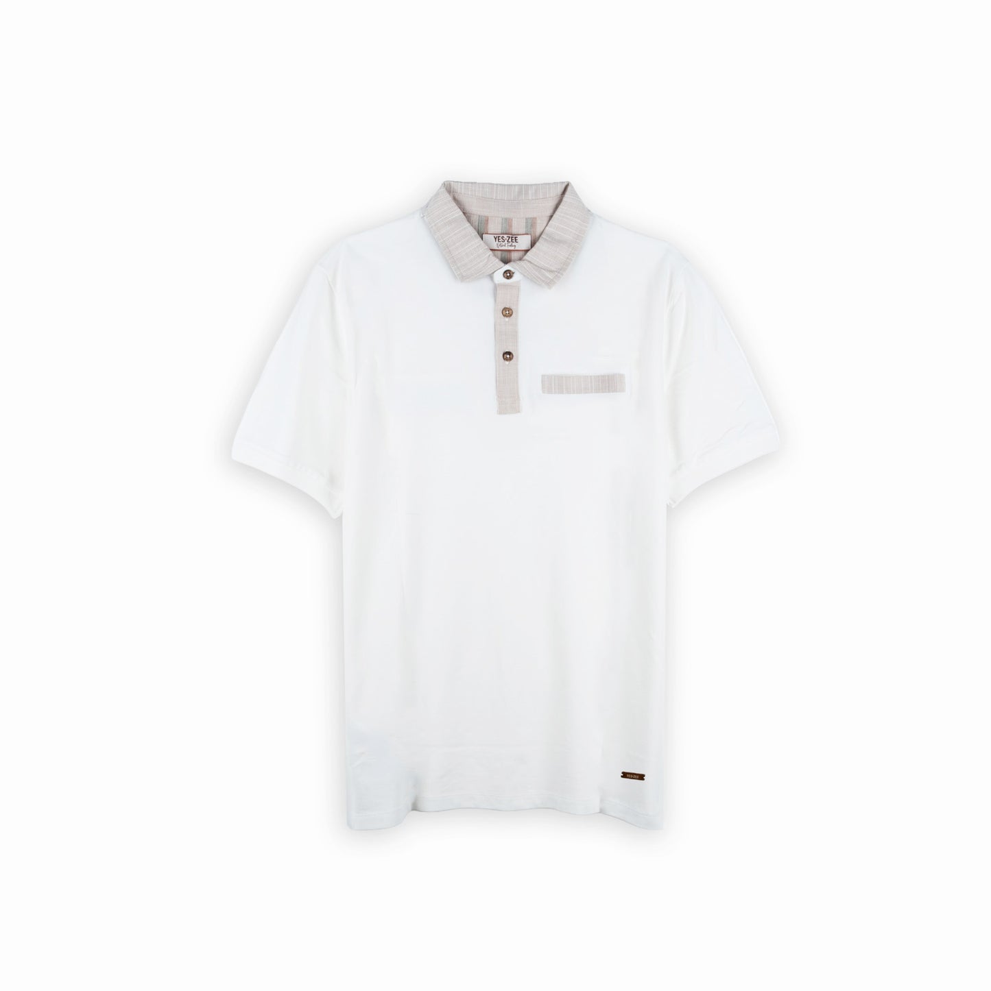 Polo Curto Homem Yes Zee Branco com Gola Contrastante
