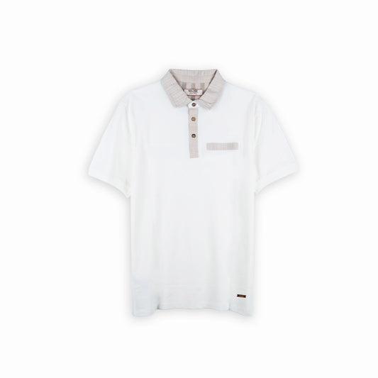 Polo Curto Homem Yes Zee Branco com Gola Contrastante