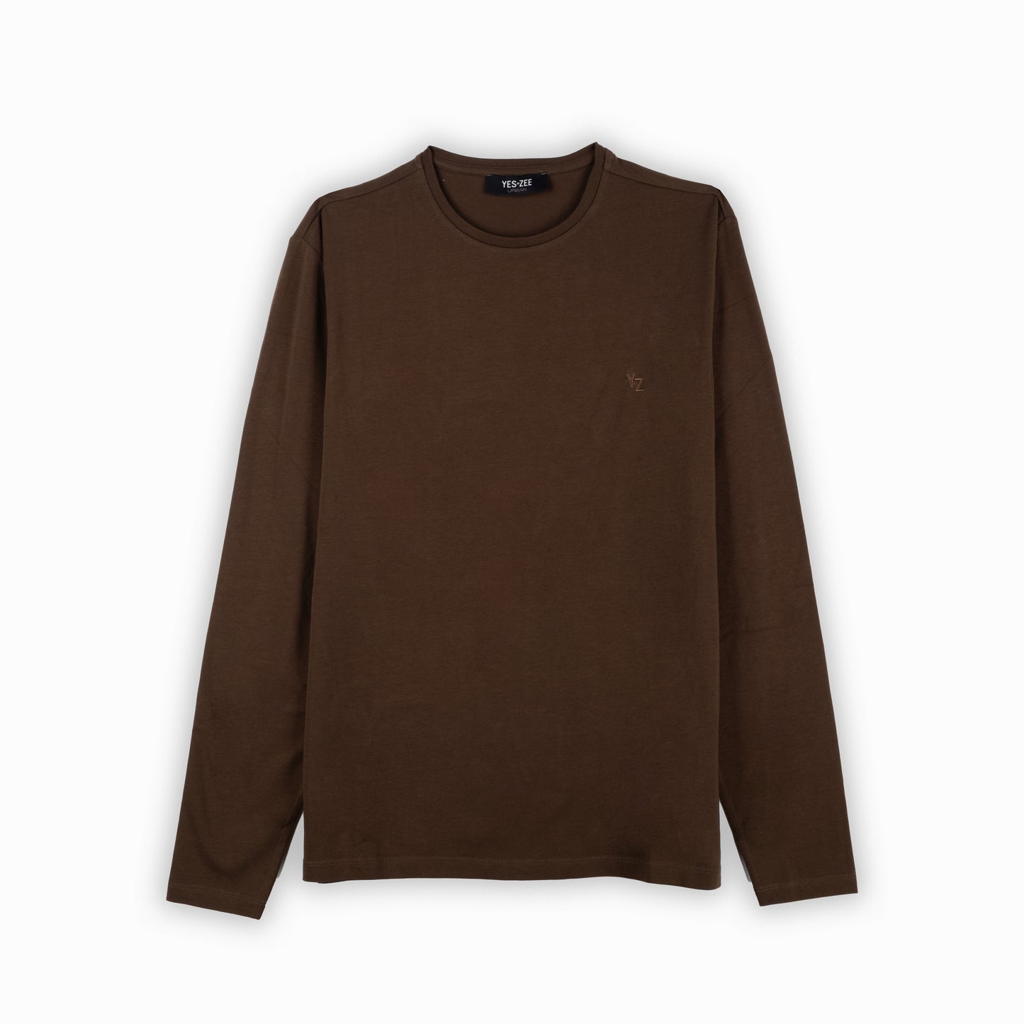 Camisola Homem Yes Zee Castanha Minimalista com Gola Redonda