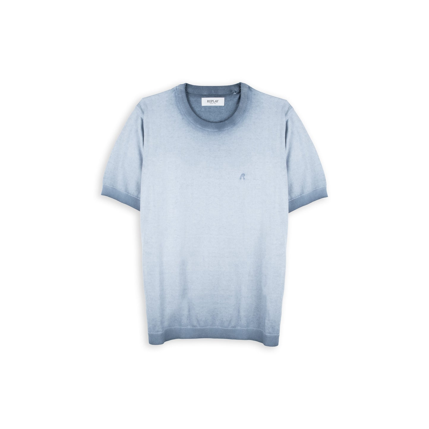 Camisola Homem Replay Azul Claro de Manga Curta com Logótipo Bordado