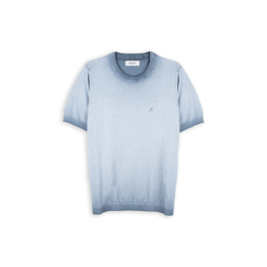 Camisola Homem Replay Azul Claro de Manga Curta com Logótipo Bordado