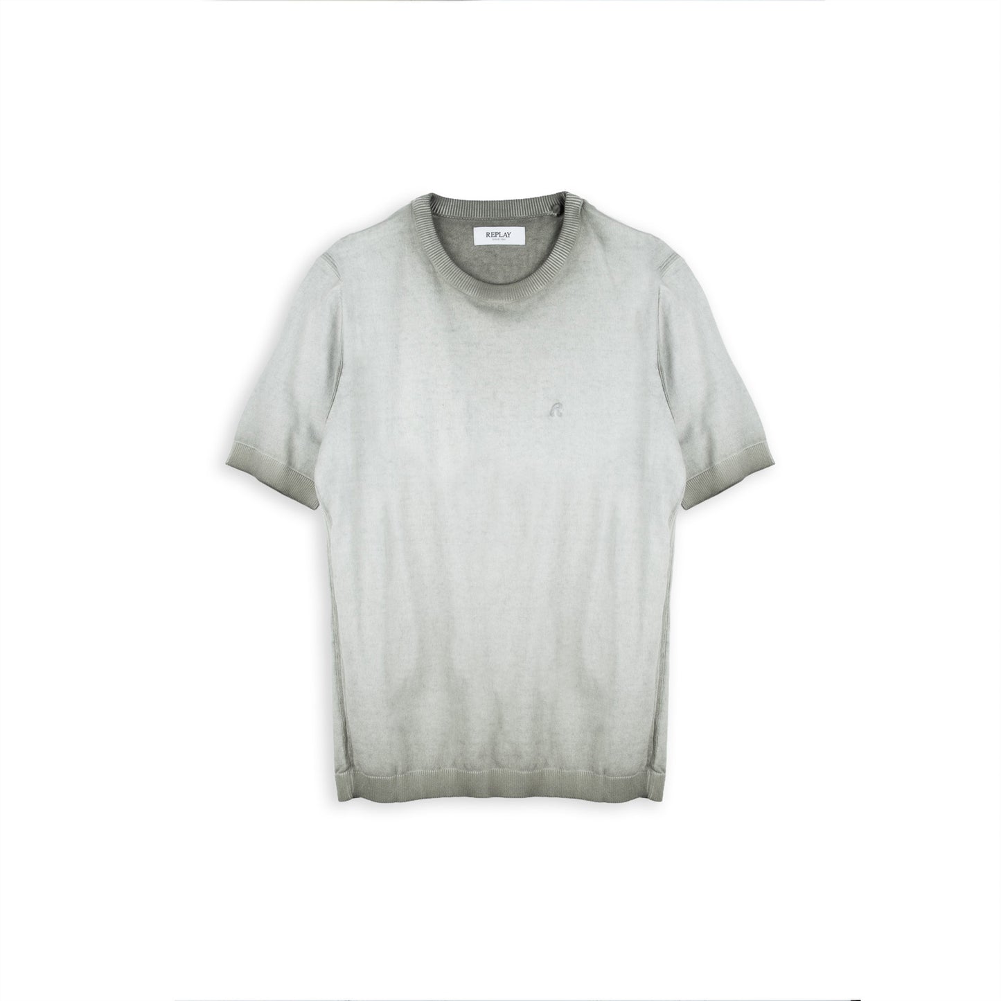 Camisola Homem Replay Verde Claro de Manga Curta com Logótipo Bordado