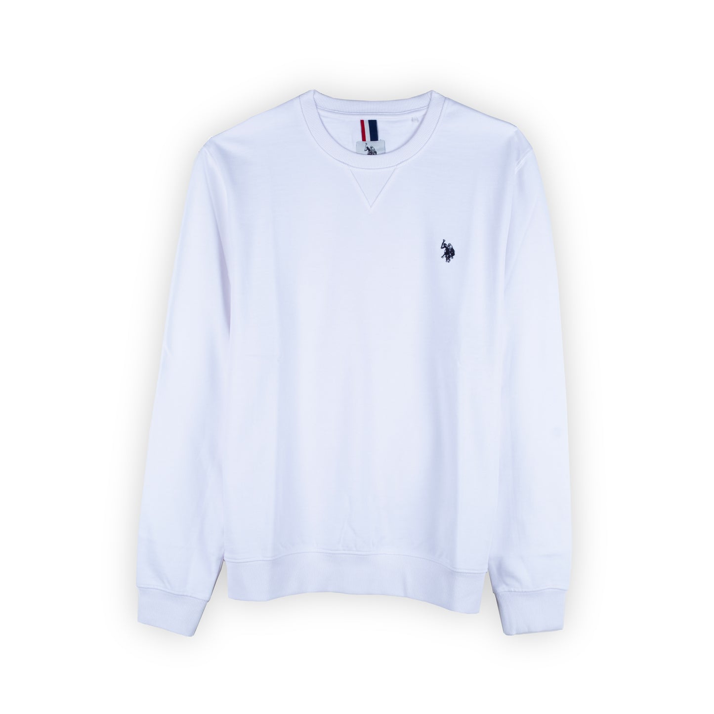 Camisola Homem US Polo Branca com Logo Bordado no Peito e Gola Redonda