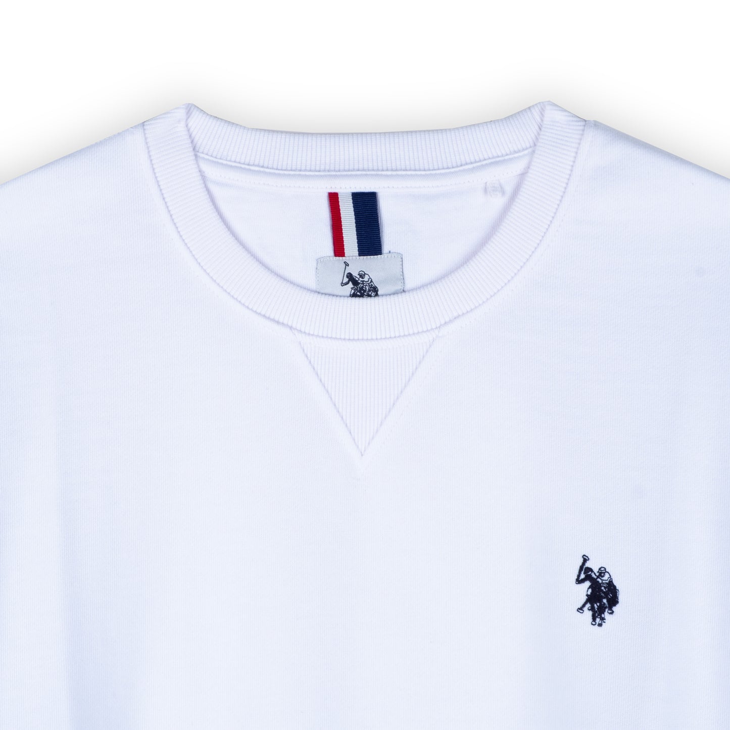 Camisola Homem US Polo Branca com Logo Bordado no Peito e Gola Redonda