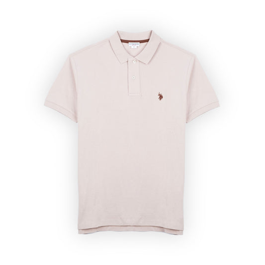 Polo Homem US Polo Bege com Logótipo Castanho Bordado