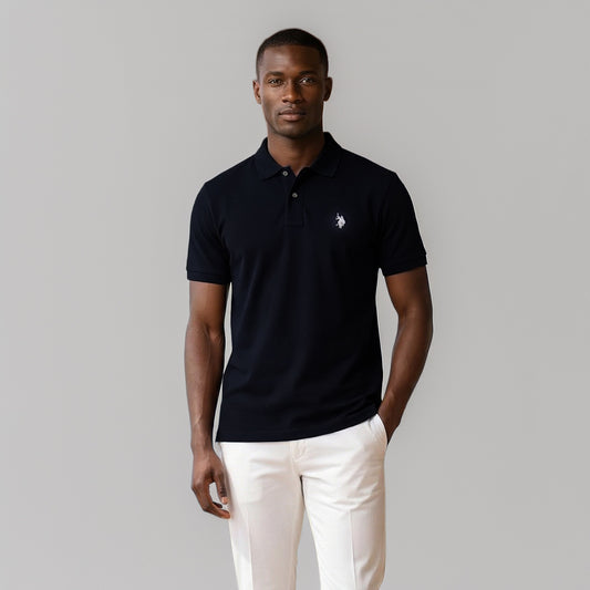 Polo Homem US Polo Preto com Logótipo Branco Bordado