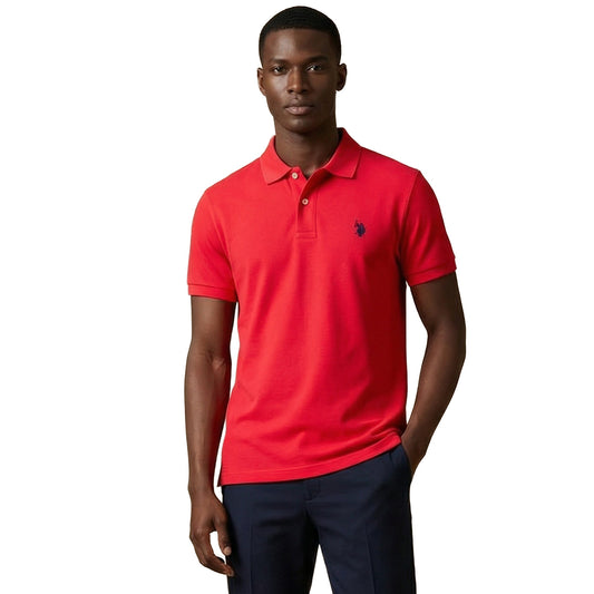 Polo Homem US Polo Vermelho com Logótipo Azul Bordado