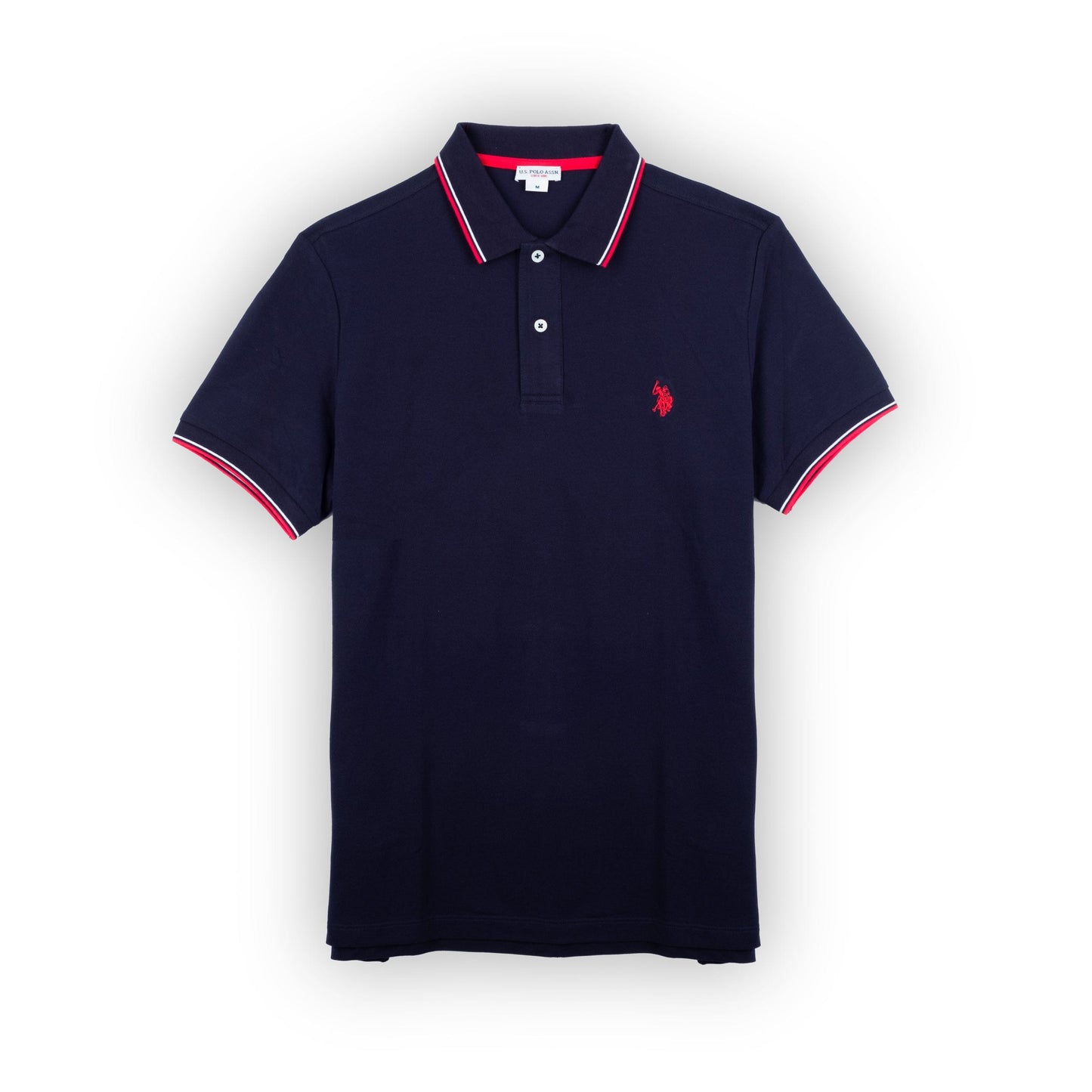 Polo Homem US Polo Azul Marinho com Gola e Punhos com Fita Vermelha