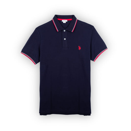 Polo Homem US Polo Azul Marinho com Gola e Punhos com Fita Vermelha