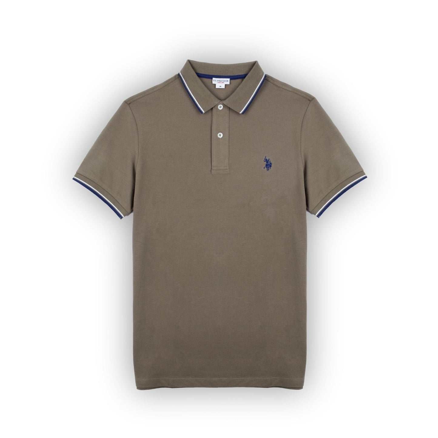 Polo Homem US Polo Verde Azeitona com Gola Contrastante