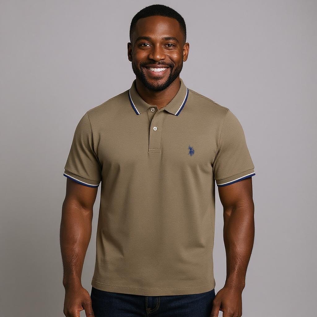 Polo Homem US Polo Verde Azeitona com Gola Contrastante