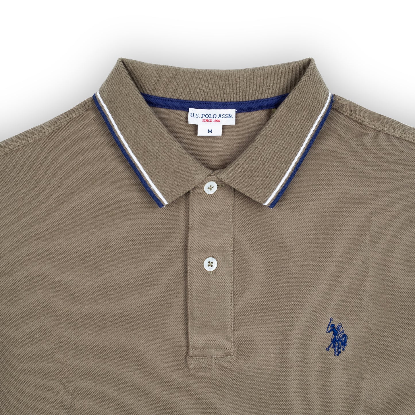 Polo Homem US Polo Verde Azeitona com Gola Contrastante
