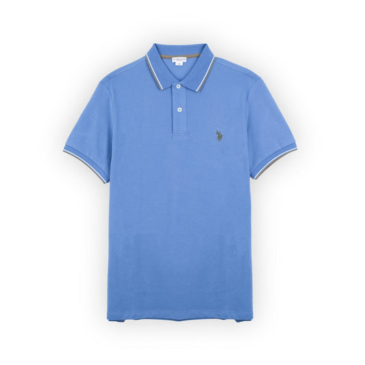 Polo Homem US Polo Azul Claro com Gola Contrastante