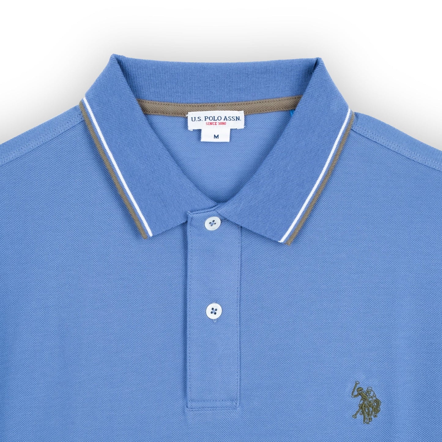 Polo Homem US Polo Azul Claro com Gola Contrastante