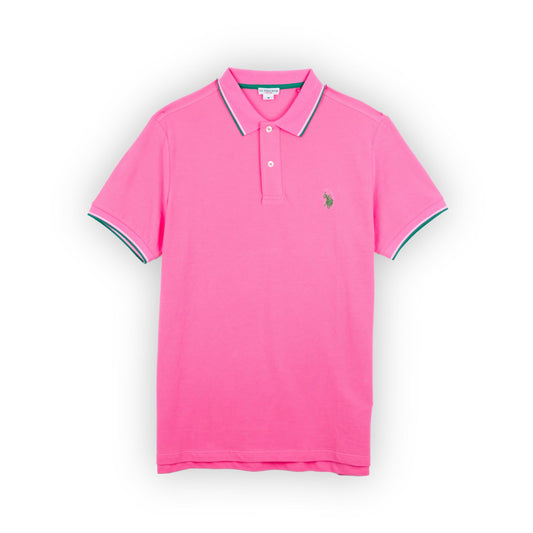 Polo Homem US Polo Rosa com Gola Contrastante