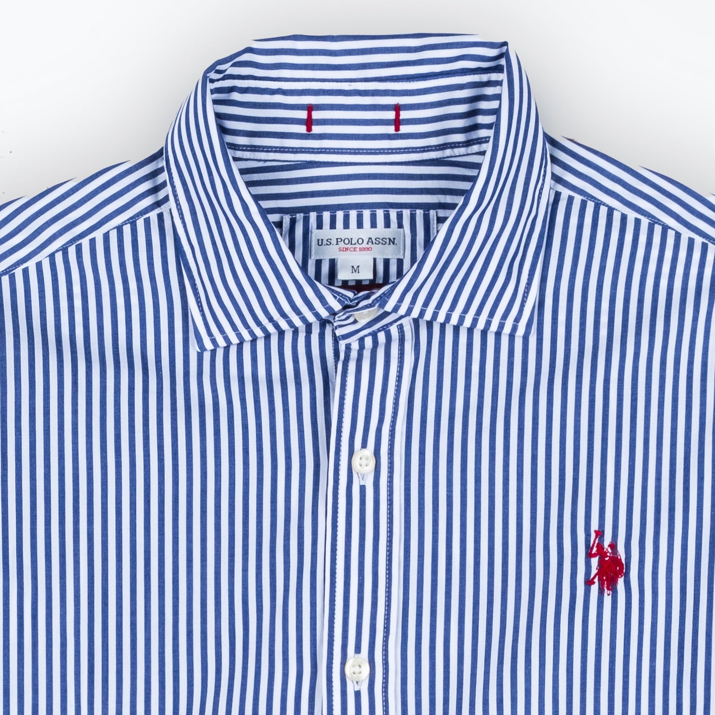 Camisa Homem US Polo Azul Listrada com Logo