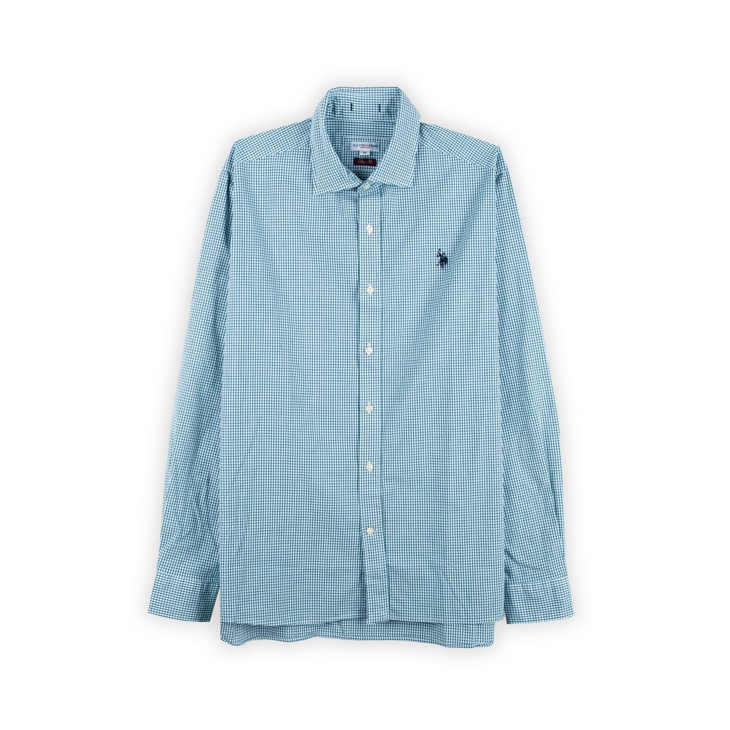 Camisa Homem US Polo Azul Quadriculada com Logo