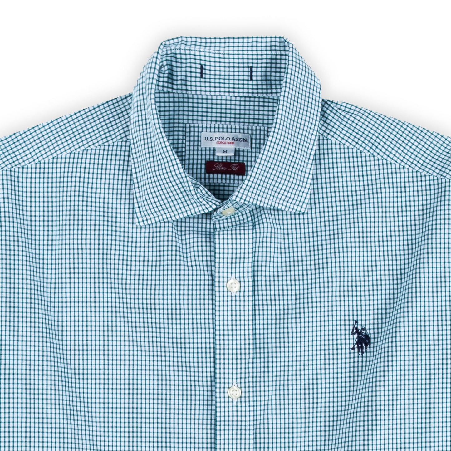 Camisa Homem US Polo Azul Quadriculada com Logo