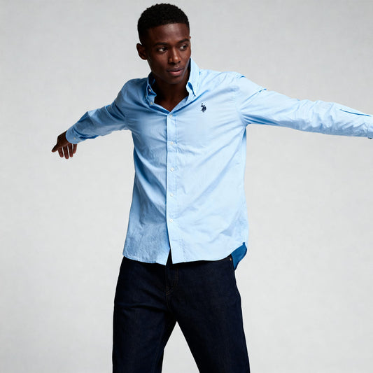 Camisa Clássica Homem US Polo Azul Claro com Logo