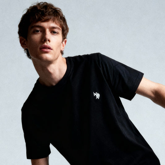 T-Shirt Homem US Polo Preta com Logo Bordado