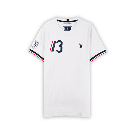 T-Shirt Homem US Polo, Branca, Detalhes Listrados