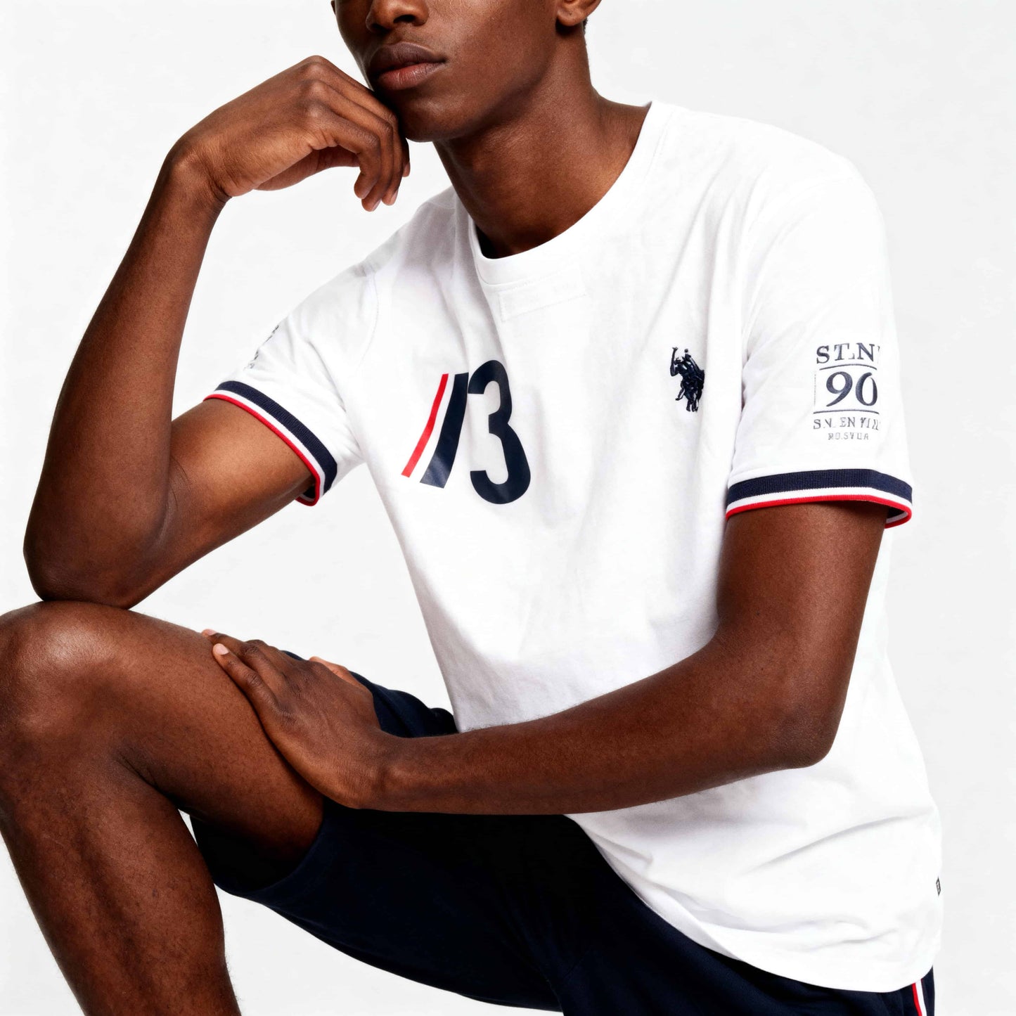 T-Shirt Homem US Polo, Branca, Detalhes Listrados