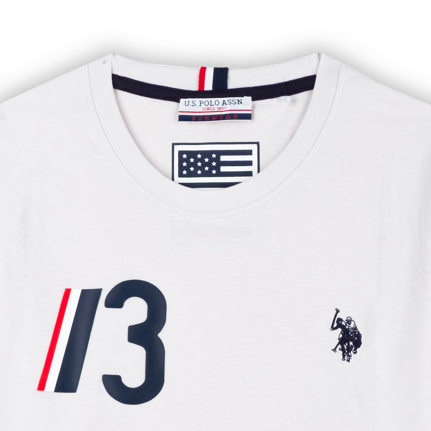 T-Shirt Homem US Polo, Branca, Detalhes Listrados