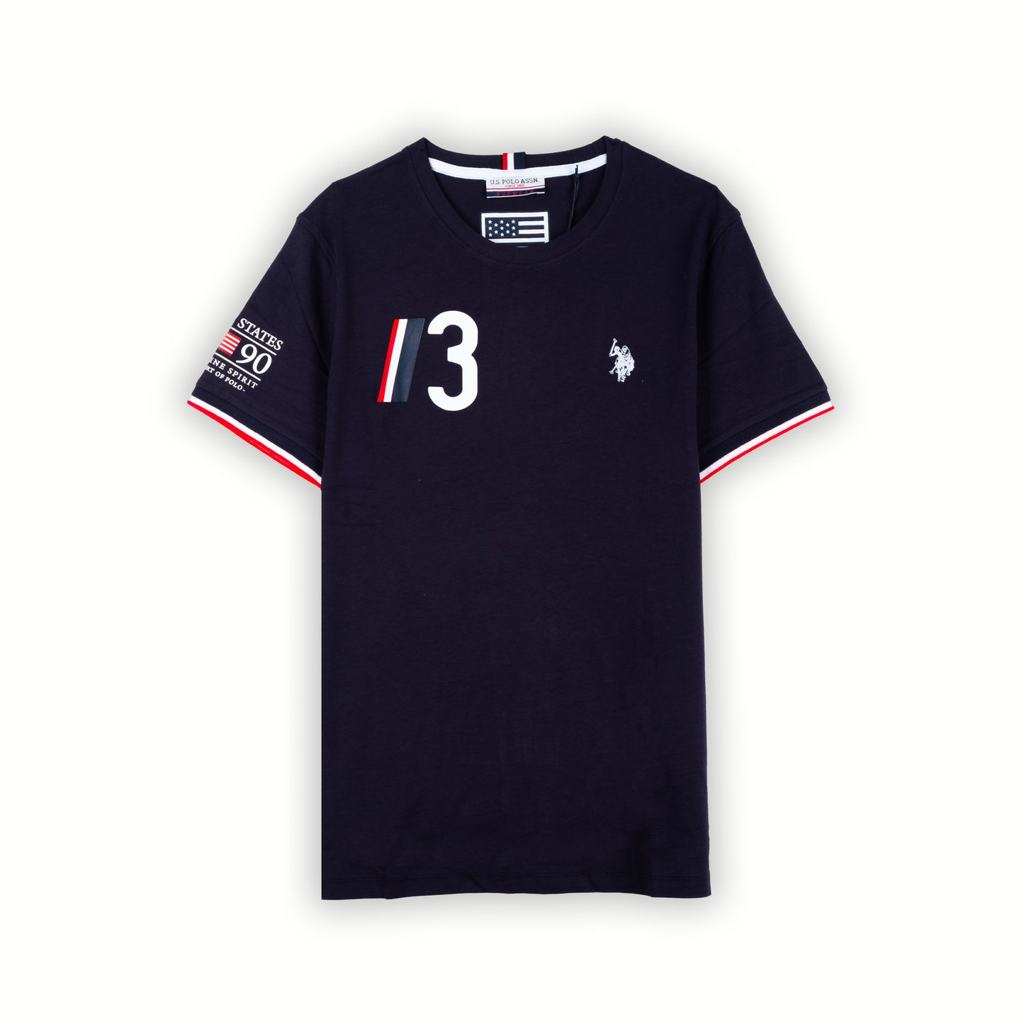 T-Shirt Homem US Polo Azul Marinho com Bordados e Detalhes Tricolores