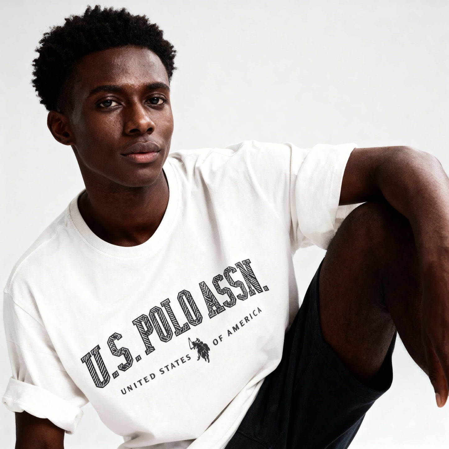 T-Shirt Homem Us Polo Branca com Logo Bordado