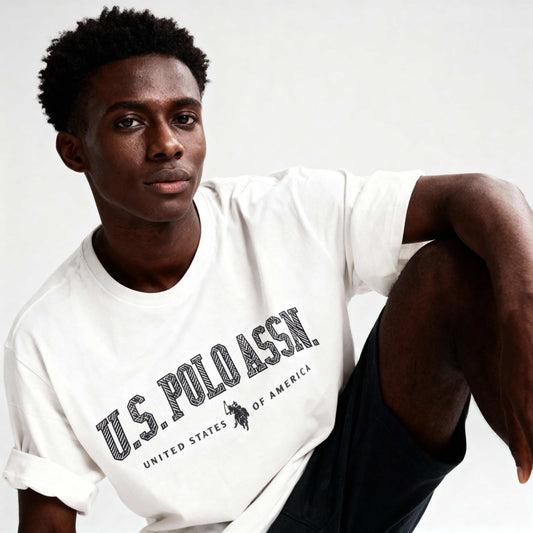 T-Shirt Homem Us Polo Branca com Logo Bordado