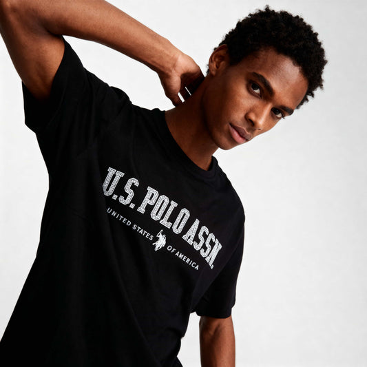 T-Shirt Homem Us Polo Preta com Logo
